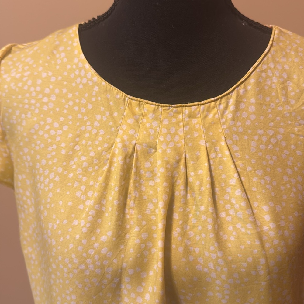 Boden Yellow Flutter Sleeve Silk Blend Blouse with Pleated Neckline - Picture 2 of 6